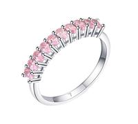 14K Gold Rings for Women Band, Eternity Ring 585 White Gold Created Morganite Round Shape Elegant Comfort Fit Size N 1/2