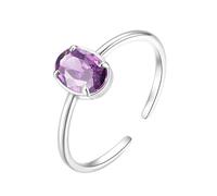 14K Gold Rings for Women Wedding, Engagement Rings 585 White Gold Amethyst 5X7mm Oval Shape Adjustable Band Trendy Jewelry for Wife Size Q 1/2