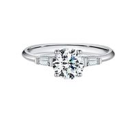 14K Gold Rings for Women Wedding, Engagement Rings 585 White Gold Moissanite 6.5mm Round Shape Elegant 1Ct Band Comfort Fit Size Q 1/2