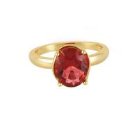 14K Gold Rings for Women Wedding, Eternity Ring 585 Yellow Gold Round with Red Oval Shape Created Ruby Comfort Fit Size Q 1/2