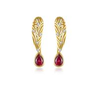 14K Gold Ruby Earrings Royal Inspired Filigree Geometric Moissanite Jewelry for Women, General, White Gold Metal, Moissanite
