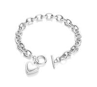 14k Gold Silver Tone Heart Pendant Bracelets for Women with Hinged Clasp Stainless Steel Minimalist Jewelry 7.5", Medium, Stainless Steel, No Gemstone