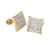 14K Gold Square Densely Set Moissanite Earrings, Hip-Hop Style Wide Face Earrings, A Bold Present for Urban Fashion Aficionados,Fathers Day