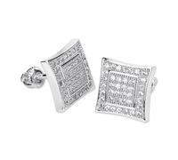 14K Gold Square Densely Set Moissanite Earrings, Hip-Hop Style Wide Face Earrings, A Bold Present for Urban Fashion Aficionados,Fathers Day