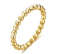 14K Gold Thin Beaded Full Bead Twisted Rope Rings for Women,2mm Stainless Steel Beaded Band Engagement Ring Classical Simple Plain Stackable Wedding Band Ring for Men Size 6-10, 9#