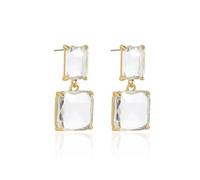 14k Gold Transparent Crystal Pendant Lucite Earrings For Women, Geometric Square See Through Hoops Earrings, Shining Vintage Lucite Earrings Gifts, Stainless Steel, crystal