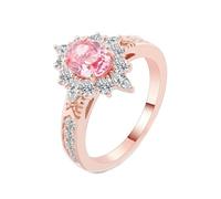 14K Gold Wedding Bands for Women, Simple Promise Rings Rose Gold with Oval Shape 2ct Lab Created Pink Diamond Band Fashion Trendy Size I 1/2