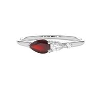 14K Real Gold Rings for Women, Wedding Bands Jewelry 585 White Gold Round with Red Pear Shape Ruby Comfort Fit Size Q 1/2