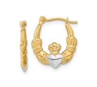14K Real Yellow Gold Claddagh Hoop Earrings, 18mm