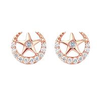 14K Rose Gold Earrings, Tragus Stud Earrings for Women White Diamond 0.11ct Moon and Star Rose Gold