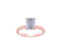 14K Rose Gold Ring for Women, Simple Wedding Ring 4 Claws Rectangle with Moissanite Band Rose Gold Fashion Trendy Size N 1/2
