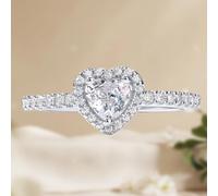 14K Silver Plated Halo Ring - Stunning Heart Design with 8 Heart and 8 Arrows Cubic Zirconia, Perfect as a Promise or Fashion Ring for Wom