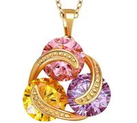 14K Solid Gold Celtic Trinity Knot Zircon Necklace for Women, Luxury 3-Color Cubic Zirconia Pendant, 20 Inch Fixed Length Gold Chain, Ideal Jewelry Gift for Valentine's Day Anniversary Birthday Daily