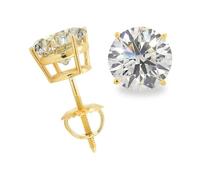 14k Solid Gold Lab Grown Moissanite Stud Earrings Round 4 Prong Stud Earrings for Women White and Yellow Gold Push Back and Screw Back Hypoallergenic Made in USA, 1.0 CTW (0.50 Ct Each), Yellow Gold