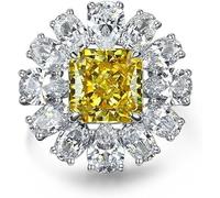 14K Solid Gold over 925 Sterling Silver Stunning 5ct Square Yellow Sapphire & Moissanite Women Engagement Ring,Floral Design, Unique Jewelry for Special Her