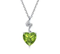 14K Solid White Gold Heart Necklace 0.015ct Diamond Genuine Peridot Dainty Pendant with Sterling Silver Chain Solitaire August Birthstone Necklaces Fine Jewellery Gifts for Women Mum Girls