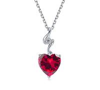 14K Solid White Gold Necklace Real 0.015ct Diamond July Birthstone Created Ruby Dainty Heart Pendant with Sterling Silver Chain Solitaire Necklaces Fine Jewellery Gifts for Women Mum Girls