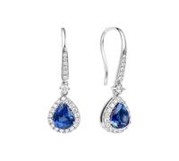 14K White Gold Earrings, Cute Dangle Earrings for Women Blue Sapphire 1.2ct Waterdrop White Gold with Diamond