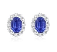 14K White Gold Earrings, Cute Stud Earrings for Women Lab Created Sapphire 2ct Flower White Gold with Moissanite