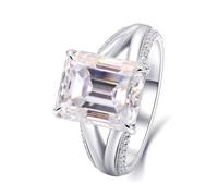 14K White Gold Engagement Rings for Women, Pre Engagement Ring with 5ct Rectangle Moissanite Size L 1/2