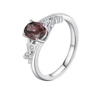 14K White Gold Engagement Rings for Women, Pretty Rings Vintage Flower with Coffee Oval Cubic Zirconia Size I 1/2