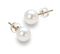 14K White Gold Freshwater Cultured Round Pearl Stud Earrings (6mm)
