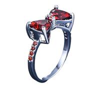 14k White Gold Plated 925 Sterling Silver Rings for Women, Cubic Zirconia Promise Ring for Her, Stackable Wedding Bands Rings Bow Stacking Ring Simulated Diamond for Women Girl Birthday Red (C)