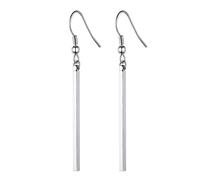 14K White Gold Plated Long Dangle Earrings, Hypoallergenic Minimalist Vertical Bar Drop Earrings, Lightweight Simple Geometric Jewelry for Women, Silver