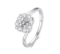 14K White Gold Ring Band, Women's Wedding Ring Design Flower with 0.5ct Round Moissanite Au585 White Gold Band Size H 1/2