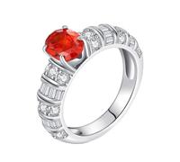 14K White Gold Ring Bands for Women, The Promise Ring Vintage 3.5mm Wide with Red Oval Lab Created Ruby Size J 1/2