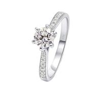 14K White Gold Ring Engagement, Plain Wedding Ring 6 Prong Round with 0.5 Moissanite Size N 1/2