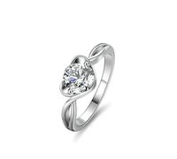14K White Gold Ring for Women, Simple Rings Heart with 1ct Round Shape Lab Created Diamond Au585 Silver Band Size M 1/2
