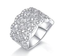 14K White Gold Ring Real, Engagement Rings 14mm Wide with Hollow Out Moissanite Au585 Silver Band Size K 1/2