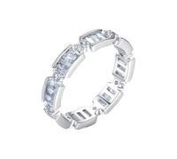 14K White Gold Ring Real, Simple Wedding Band Moissanite Rectangle Silver Ring Birthday Gift for Her Size J 1/2