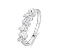 14K White Gold Ring Real, Wedding Band Vintage Wave with Round and Rectangle Moissanite Au585 White Gold Band Ring Size U 1/2