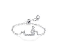 14K White Gold Ring Real, Women's Engagement Ring Adjustable Chain Arabic Alphabet Design with Round Moissanite Au585 White Gold Band Size L 1/2