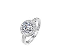 14K White Gold Ring Set, Rustic Wedding Band Circle Silver with Round Shape Lab Created Diamond Size M 1/2