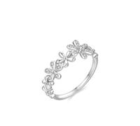 14K White Gold Ring, Women's Engagement Ring Flower with Lab Created Diamond Au585 Silver Band Size O 1/2