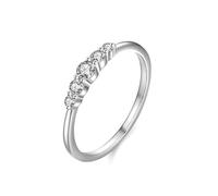 14K White Gold Ring, Women's Promise Rings with Round Lab Created Diamond Au585 Silver Band Size O 1/2