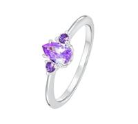 14K White Gold Ring, Womens Wedding Ring Round with Pear Shape Amethyst with Jewelry Box Size P 1/2