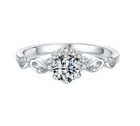 14K White Gold Ring, Womens Wedding Rings Moissanite 5X5mm Round Shape Elegant Vine Flower White Gold with Jewelry Box Size T 1/2
