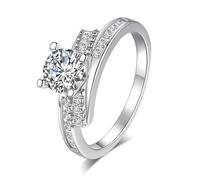 14K White Gold Rings, Engagement Bands for Women with 0.5ct Round Lab Created Diamond Au585 Silver Band Ring Size I 1/2