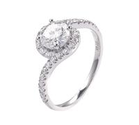 14K White Gold Rings for Women Real Gold, Wedding Band Ring 4 Prongs Round with Moissanite Band Silver Birthday Gift Size M 1/2