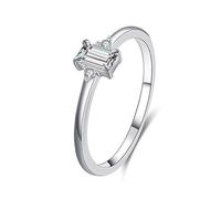 14K White Gold Rings for Women Real Gold, Wedding Ring Moissanite 3X5mm Rectangle Shape Elegant White Gold with Jewelry Box Size T 1/2