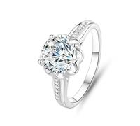 14K White Gold Rings for Women, Rings for Me Flower with Round Shape 2ct Moissanite Size O 1/2