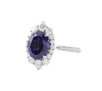 14K White Gold Rings for Women, Simple Promise Ring Sapphire Flower Silver Band for Fiancée Size W 1/2
