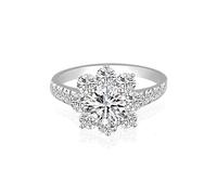 14K White Gold Rings, Simple Promise Ring Moissanite Flower White Gold Band for Valentine's Day Size N 1/2