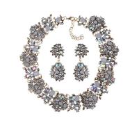 14K Yellow Gold Bib Necklace For Mrs Jewelry, ZA Indian Emerald Colorful Beaded Statement Choker Women, Black Crystal Chunky Rhinestone Large Collar Big Bib Necklace Jewelry, Sterling Silver, No