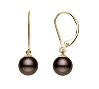 14K Yellow Gold Classic Cocoa Cultured Freshwater Pearl Drop Earrings for Women with Leverback Closure PremiumPearl, Pearl