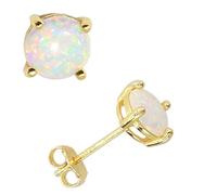 14K Yellow Gold Filled Sterling Silver 3/4/5/6MM Fire Opal Gemstone Stud Earring for Women Men, Color White - Blue - Pink - Green - Black, 5 mm, Metal, simulated-opal